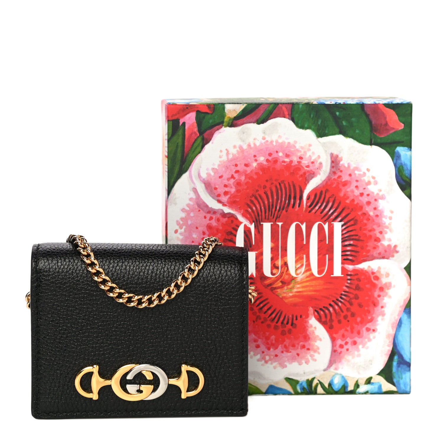 Gucci Grainy Calfskin Zumi Chain Card Case Wallet Black 10 of 10