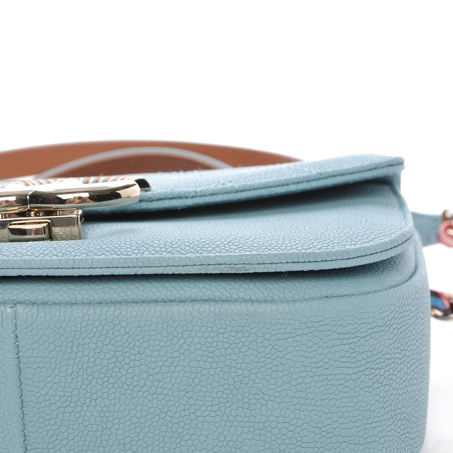 Grained Calfskin Quilted Small Cuba Top Handle Flap Blue