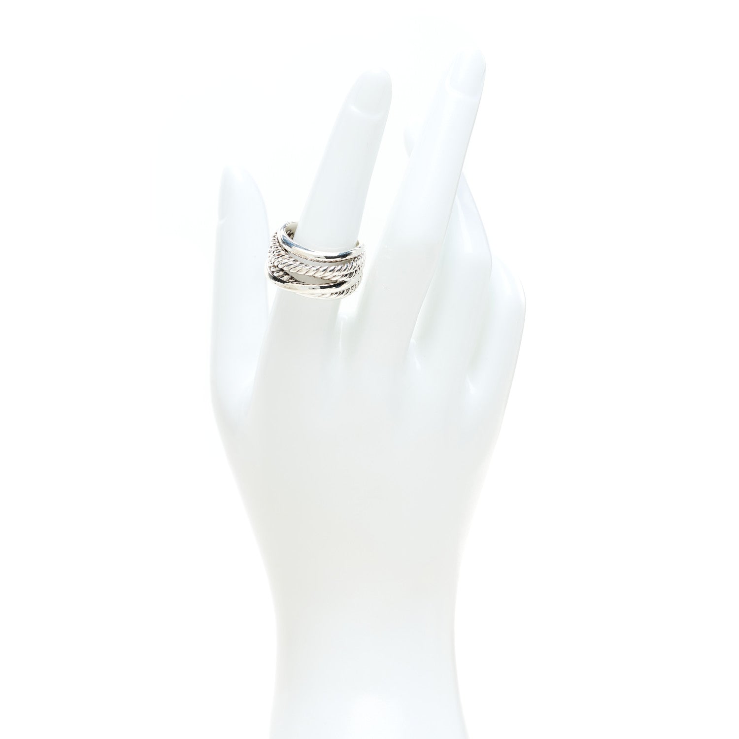 David Yurman Sterling Silver 15mm Wide Crossover Cable Ring 2 of 4