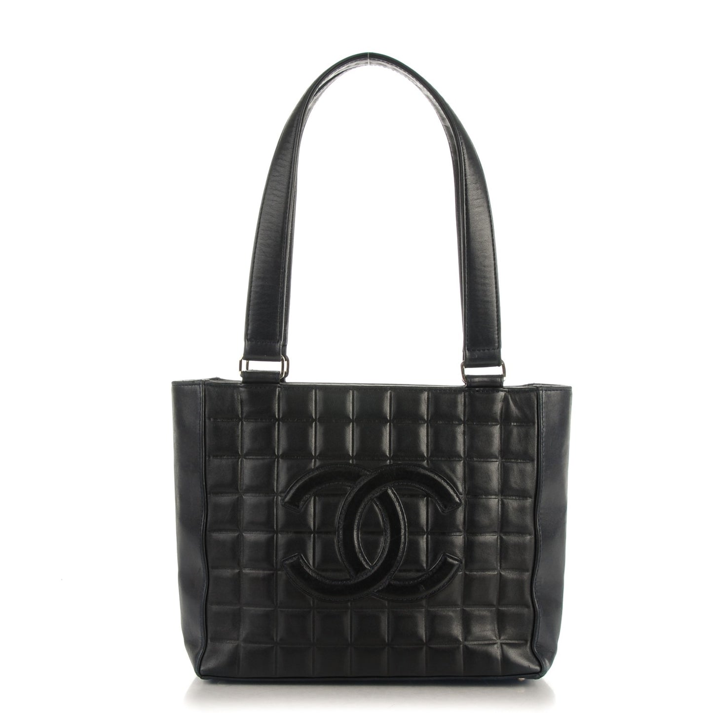 Lambskin Chocolate Bar Quilted Small Tote Navy