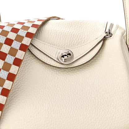 Hermes Taurillon Clemence Maxi Quadrille Mini Lindy 20 Mushroom Chai Nata Bleu Brume 8 of 11