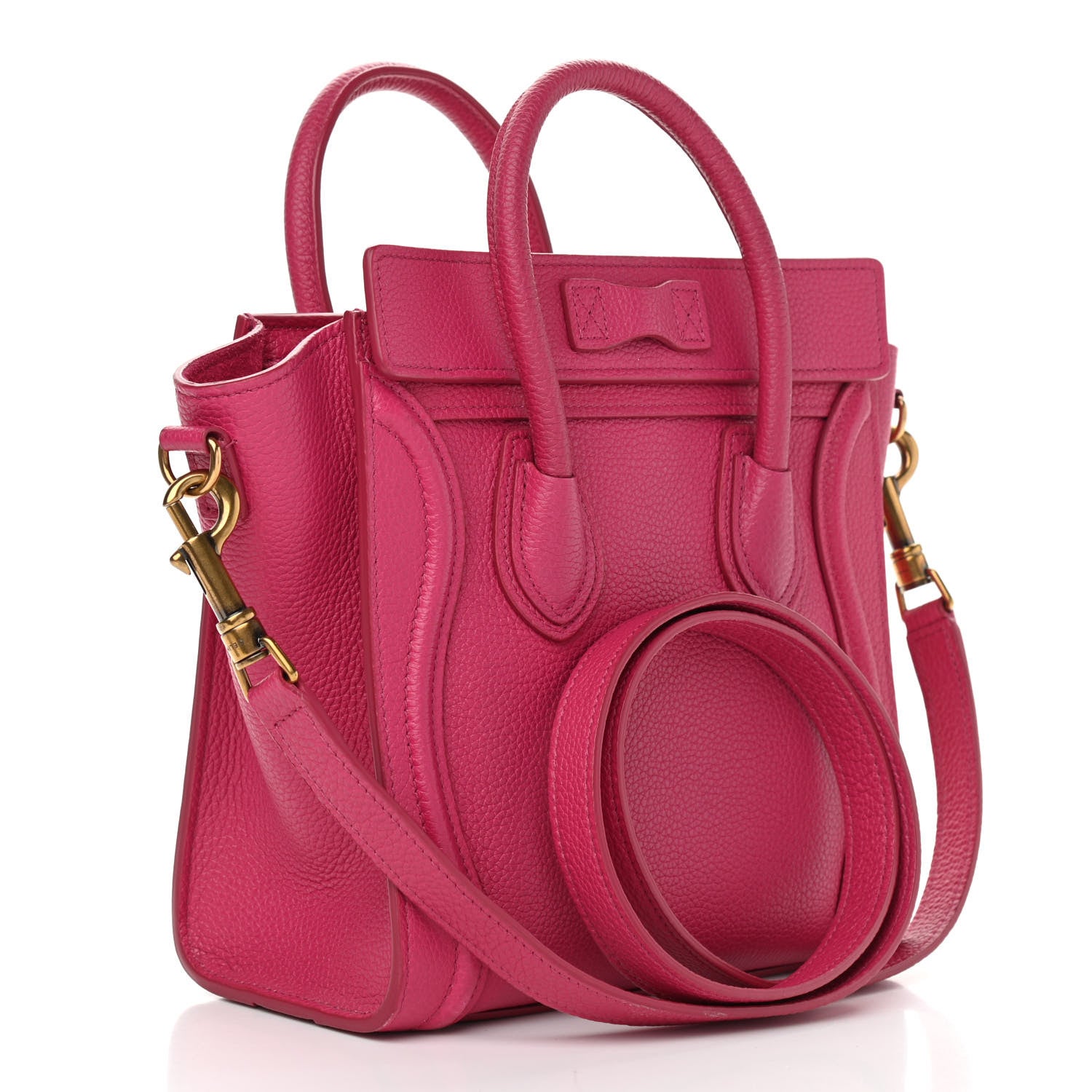 Celine Drummed Calfskin Nano Luggage Fuchsia 2 of 9