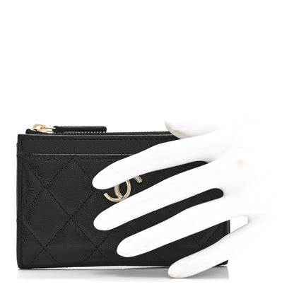 Chanel Caviar Quilted Crystal CC Zip Around Card Holder Black 2 of 9