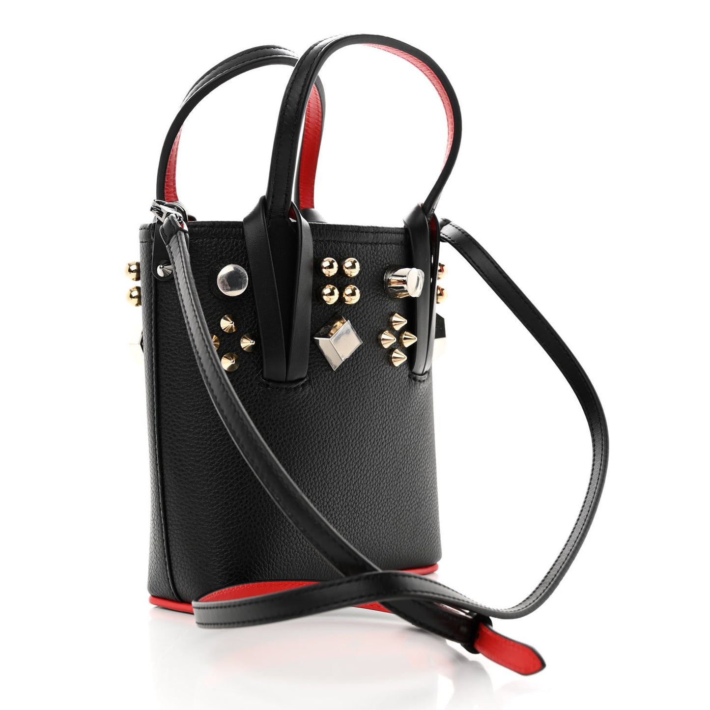Calfskin Empire Spike Studded Mini North South Cabata Tote Black
