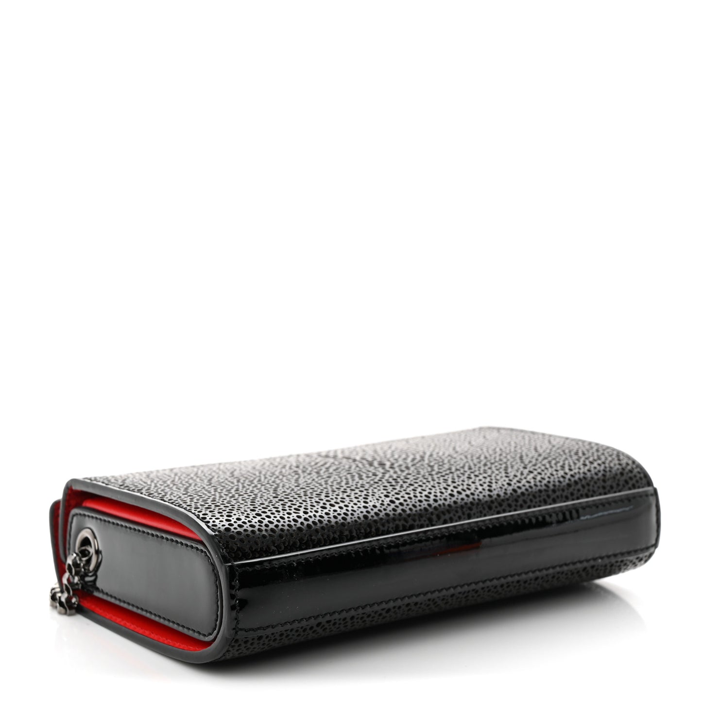 Patent Calfskin Crystal Vanite Small Clutch Black