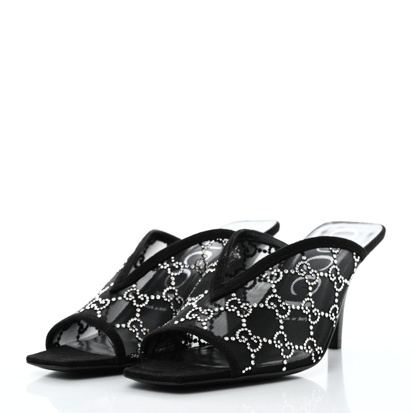 Tela Retino Kid Scamosciato Crystal GG Monogram Square G 95mm Slide Sandals 38.5 Black
