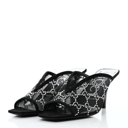 Gucci Tela Retino Kid Scamosciato Crystal GG Monogram Square G 95mm Slide Sandals 38.5 Black 3 of 8