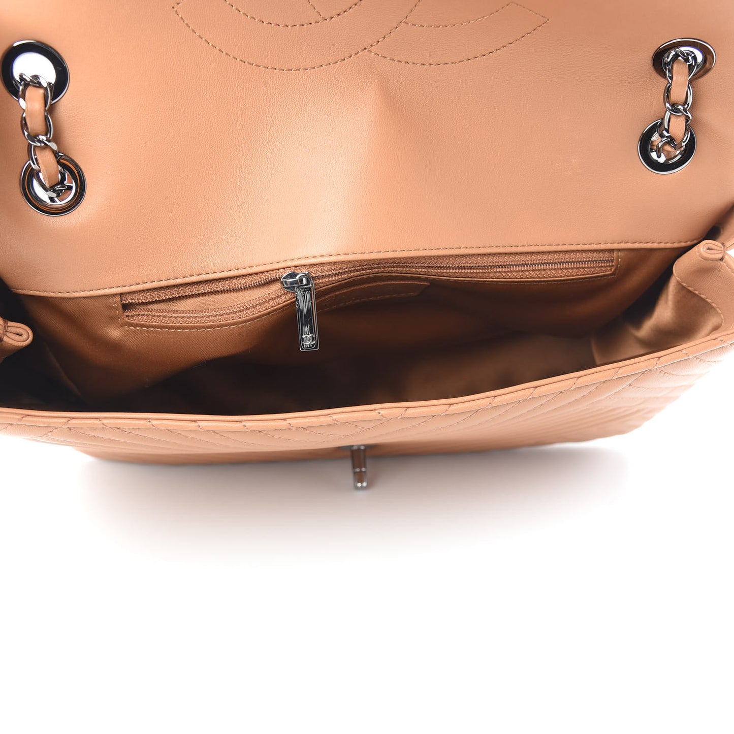 Lambskin Quilted Large CC Crossing Flap Camel