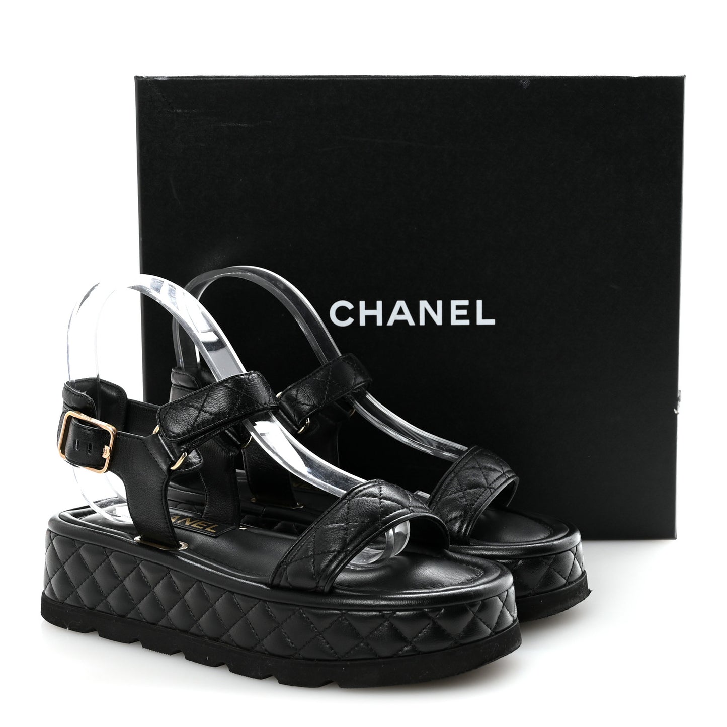 Lambskin Quilted Platform Sandals 37 Black
