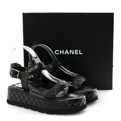 Chanel Lambskin Quilted Platform Sandals 37 Black 19 of 19