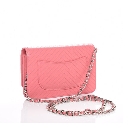 Chanel Caviar Chevron Quilted Wallet On Chain WOC Pink 3 of 8