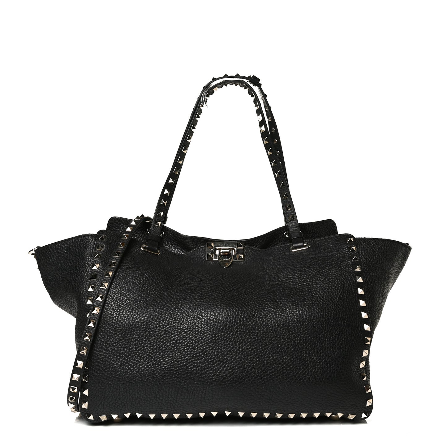 Pebbled Calfskin Medium Rockstud Tote Black