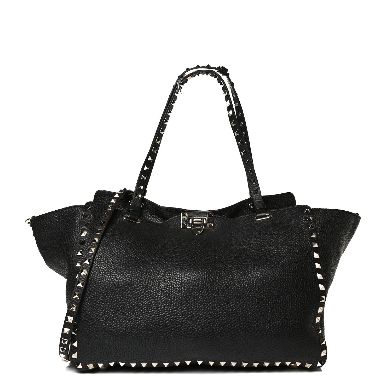 Valentino Garavani Pebbled Calfskin Medium Rockstud Tote Black 1 of 14