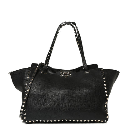 Valentino Garavani Pebbled Calfskin Medium Rockstud Tote Black 1 of 14