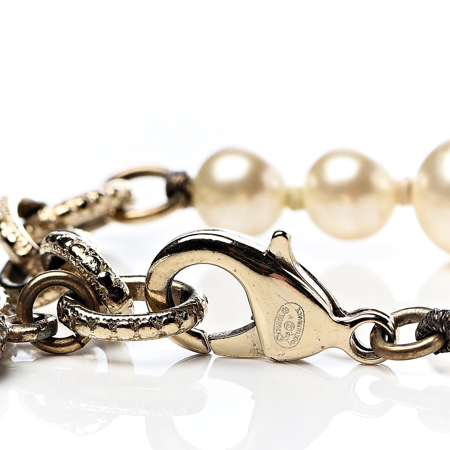 Crystal Pearl CC Bracelet Gold