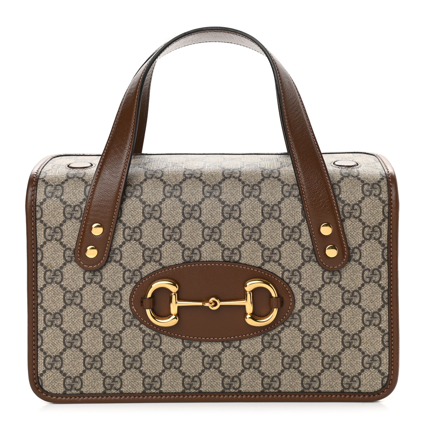GG Supreme Monogram Small Horsebit 1955 Foldover Top Handle Bag Beige Brown Sugar
