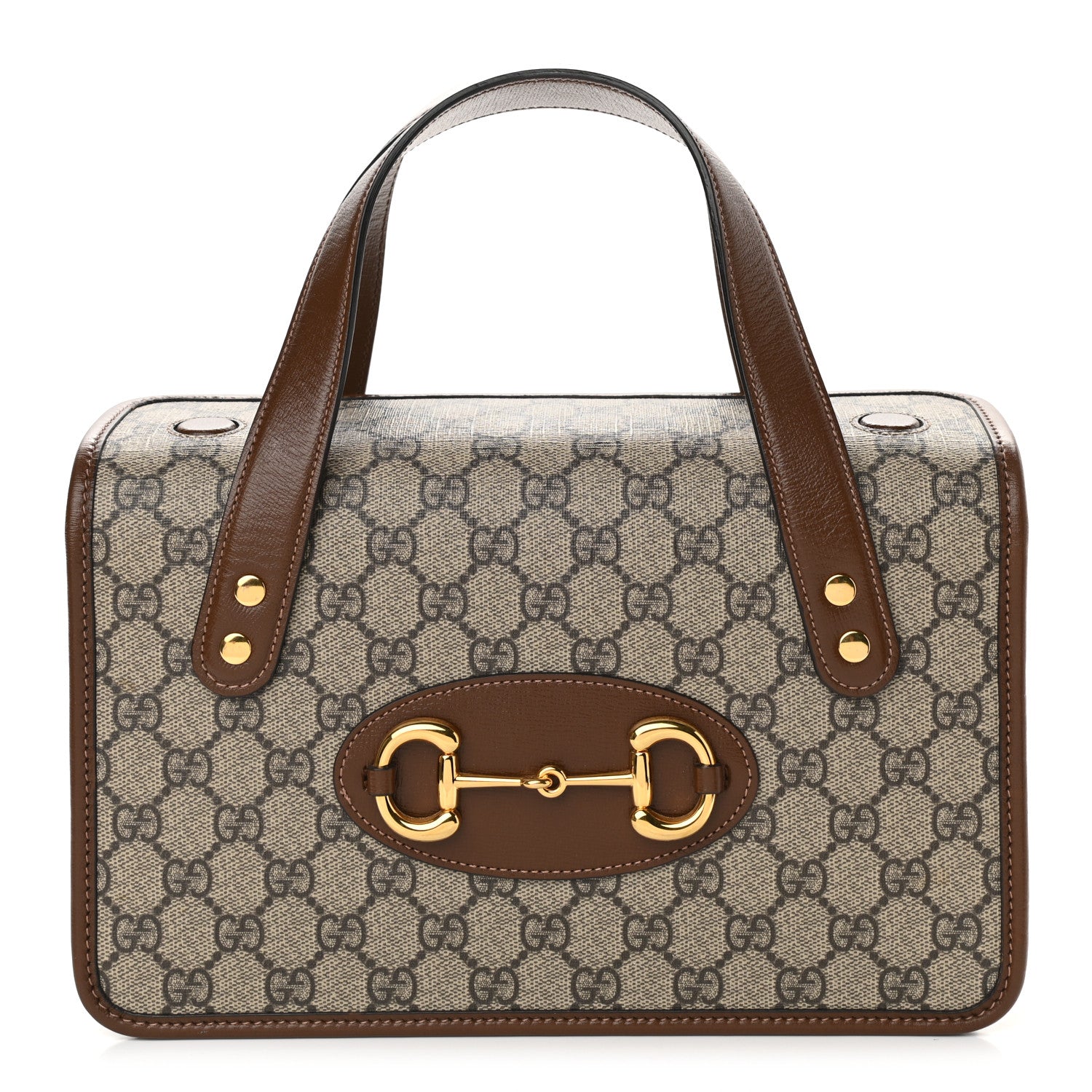 Gucci GG Supreme Monogram Small Horsebit 1955 Foldover Top Handle Bag Beige Brown Sugar 1 of 10