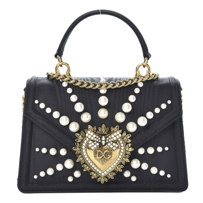 Dolce & Gabbana Moire Pearl Embellished Small Devotion Top Handle Bag Black 1 of 9