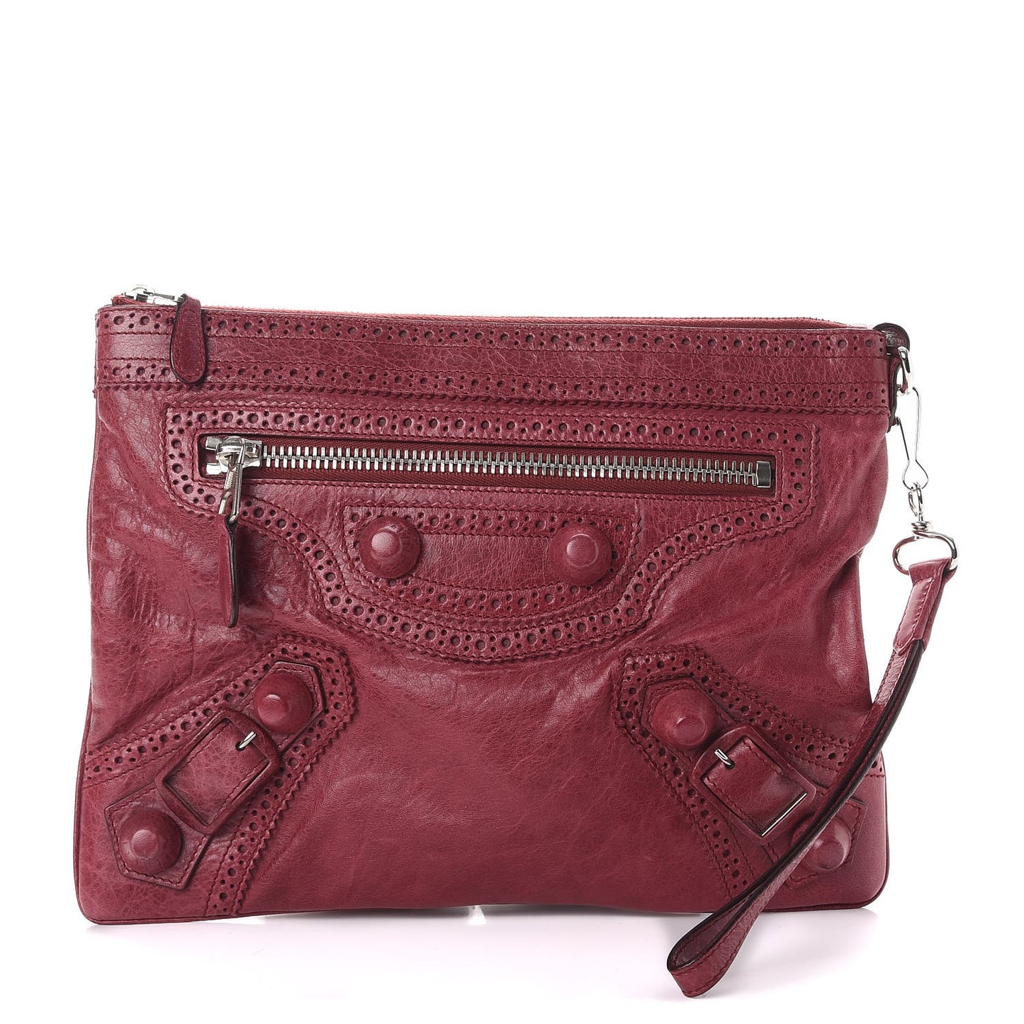 Agneau Giant Brogues Hardware Flat Handle Clutch Pourpre
