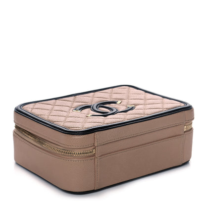 Chanel Caviar Quilted Medium CC Filigree Vanity Case Beige Black 4 of 14