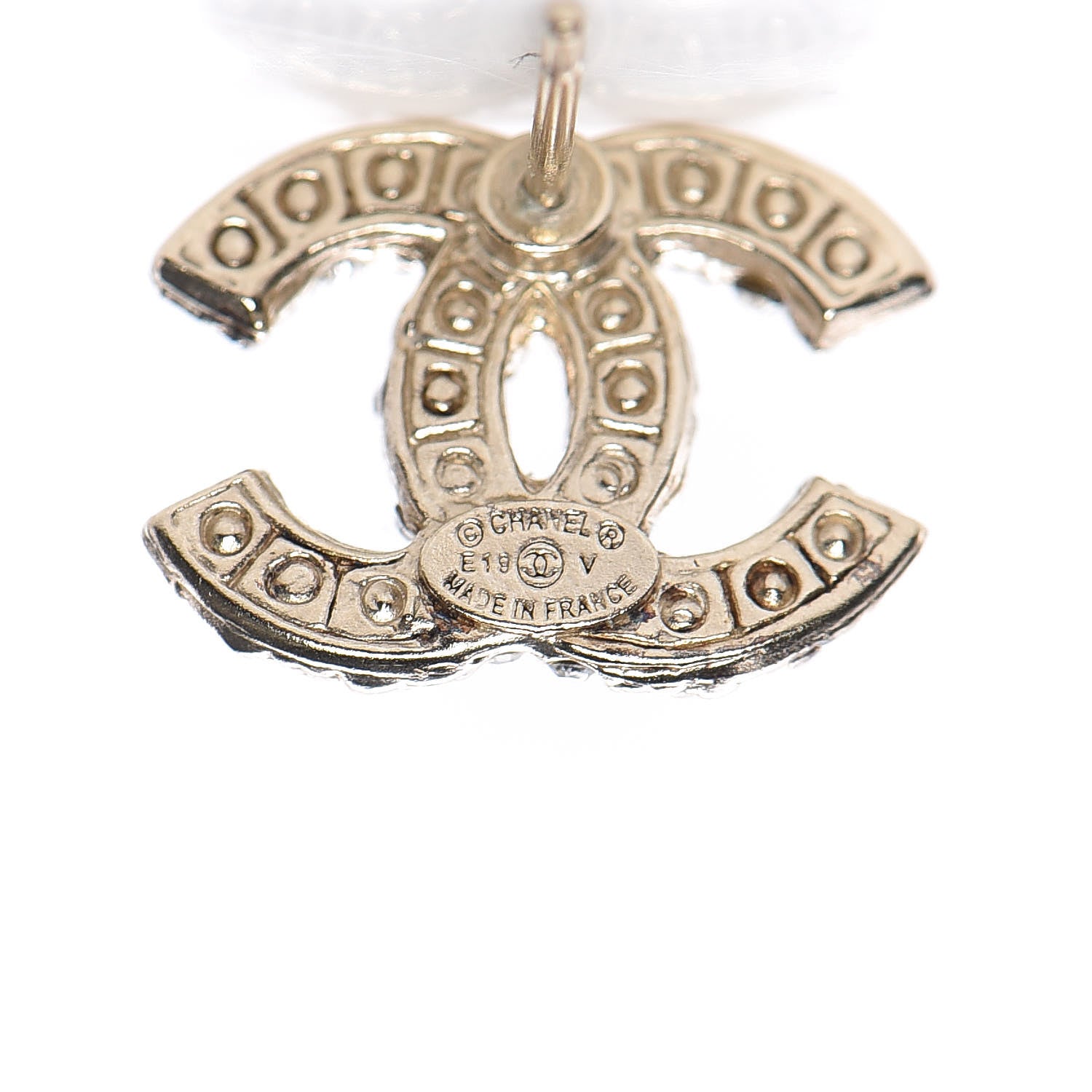 Chanel Pearl Crystal CC Earrings Light Gold 4 of 5