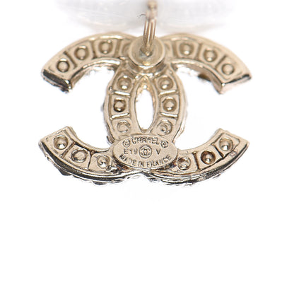 Chanel Pearl Crystal CC Earrings Light Gold 4 of 5