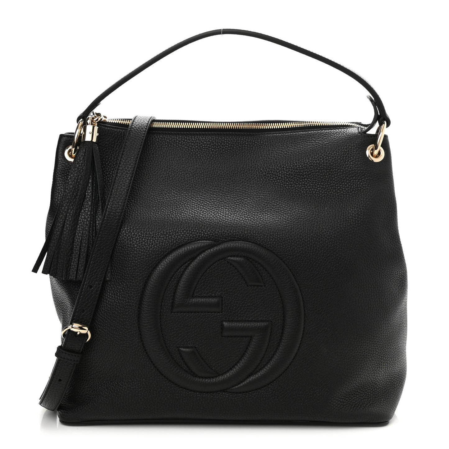 Pebbled Calfskin Large Soho Hobo Black