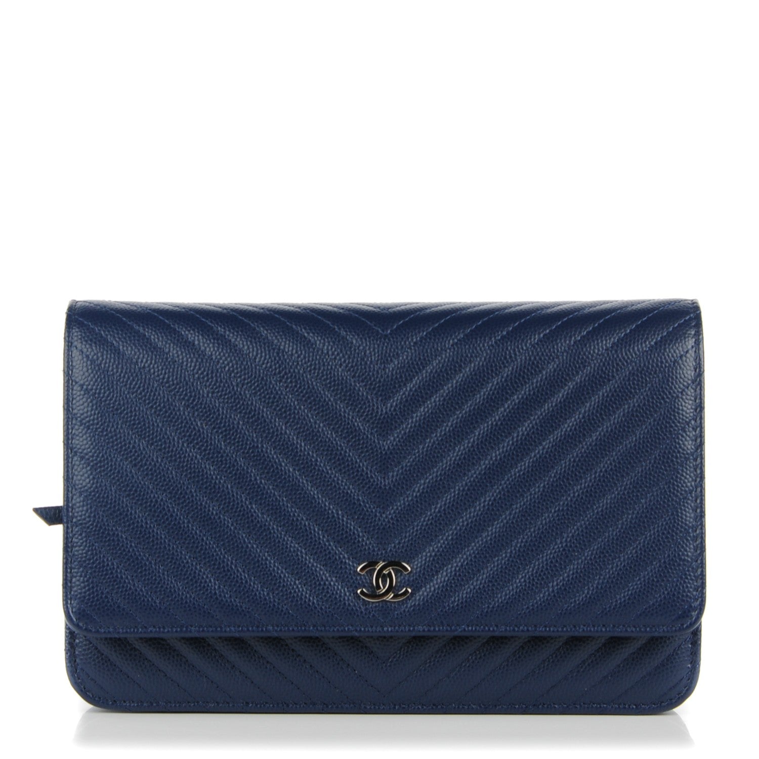 Chanel Caviar Chevron Wallet On Chain WOC Navy 1 of 8