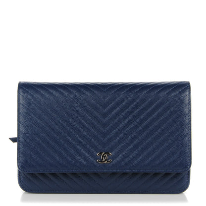 Chanel Caviar Chevron Wallet On Chain WOC Navy 1 of 8