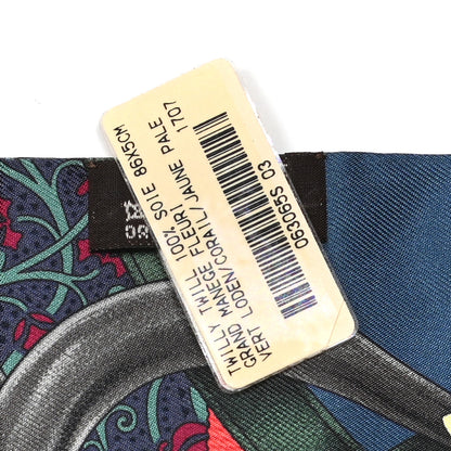 Hermes Silk Grand Manege Fleuri Twilly Vert Loden Corail Jaune Pale 3 of 5