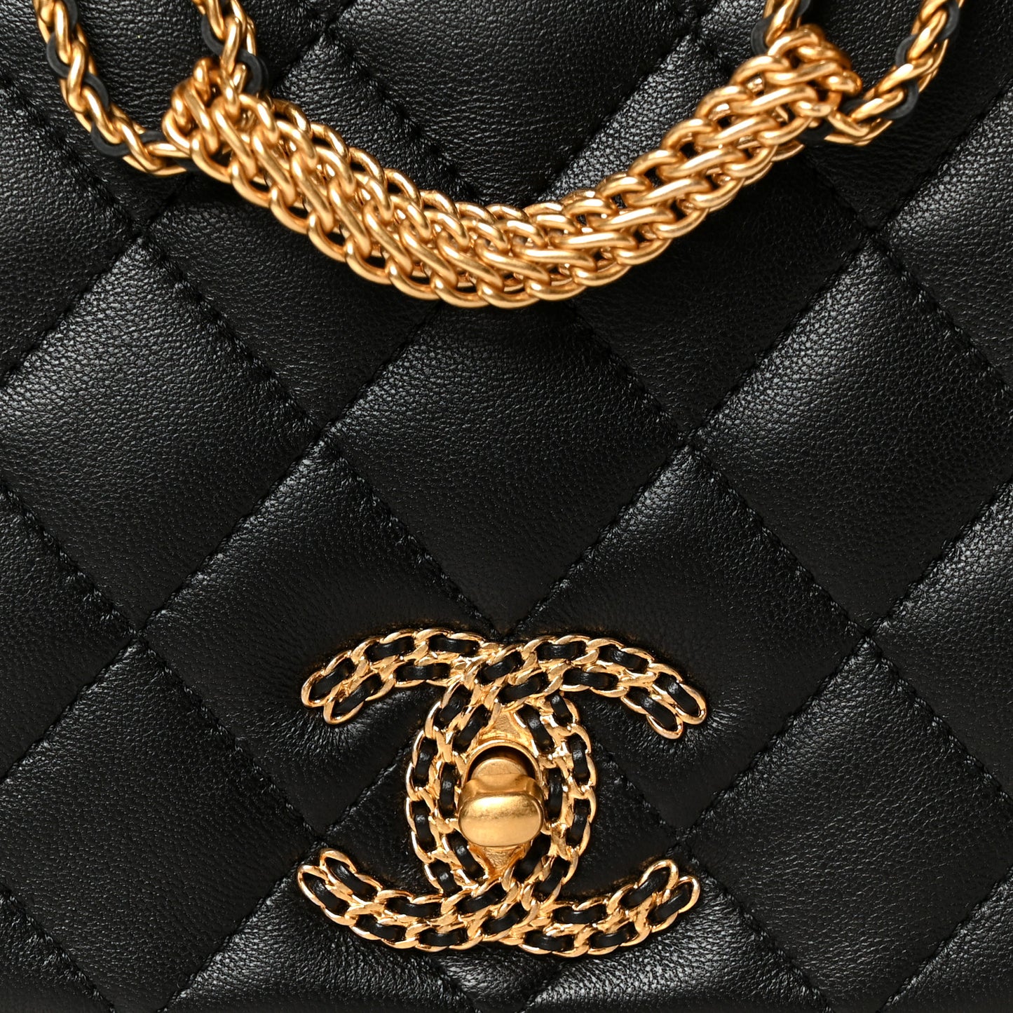 Lambskin Quilted Chain To Chain Flap Black Black