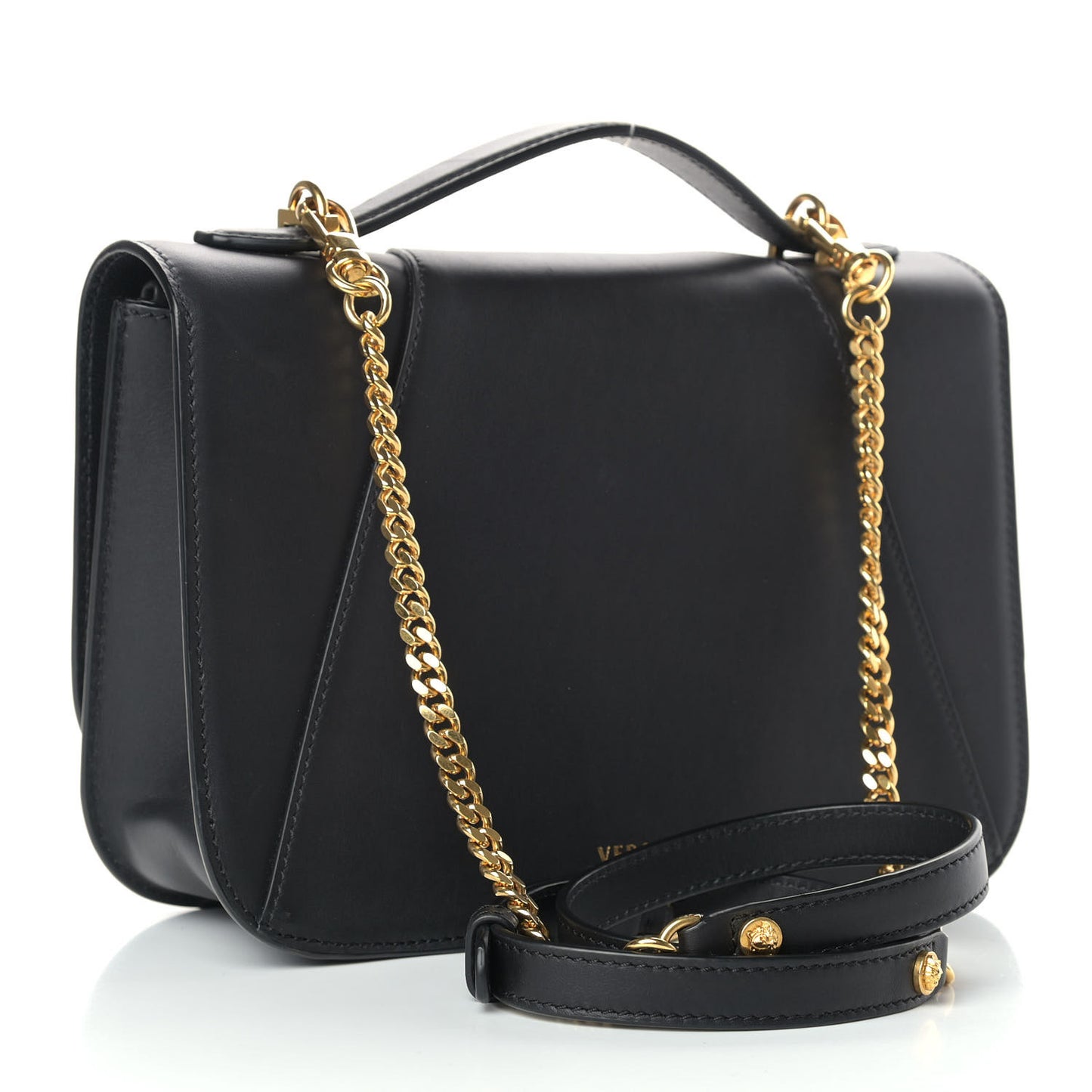 Vitello Barocco Virtus Top Handle Shoulder Bag Black