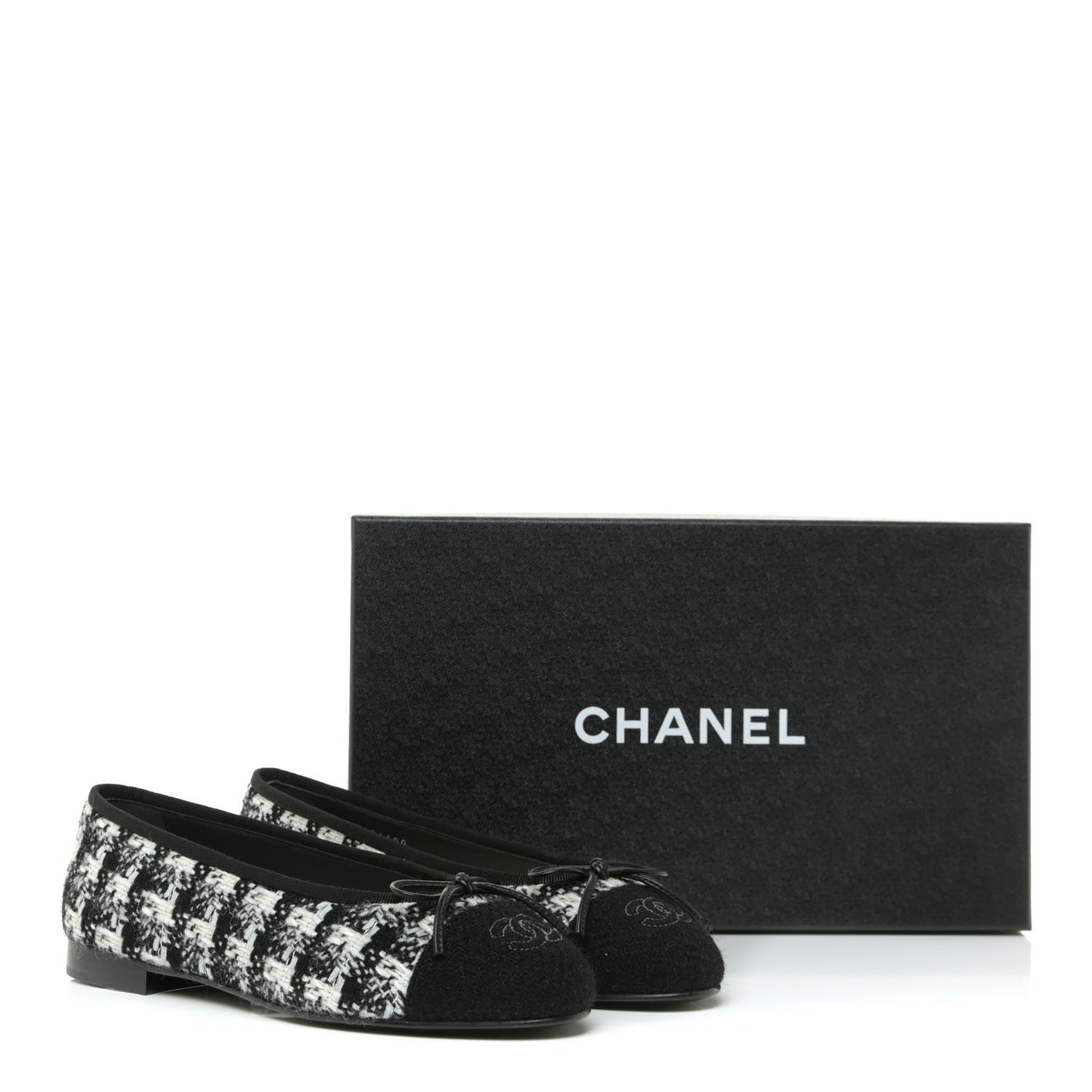 Tweed Cap Toe Ballerina Flats 36 Black White Black