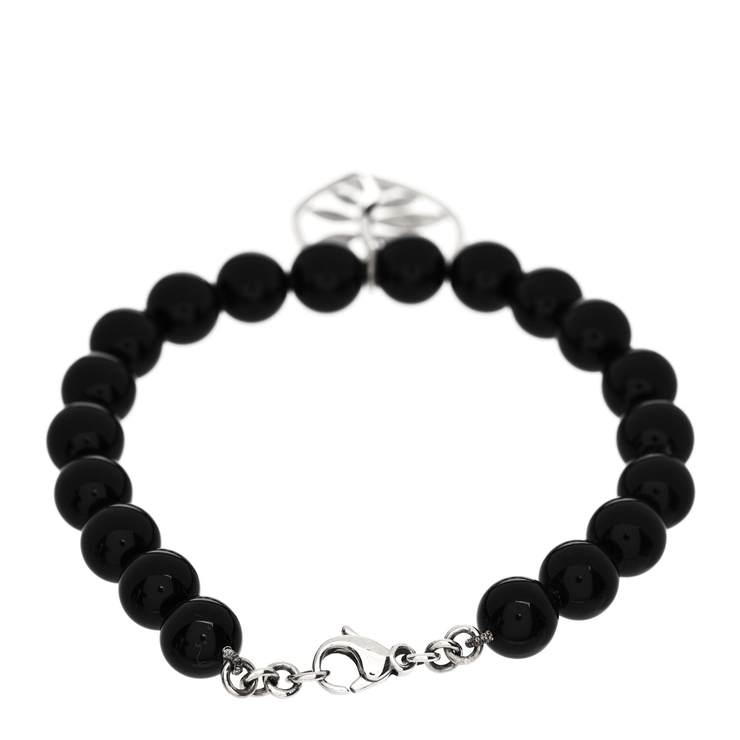 Tiffany Sterling Silver Black Onyx 8mm Bead Paloma Picasso Leaf Bracelet 2 of 3