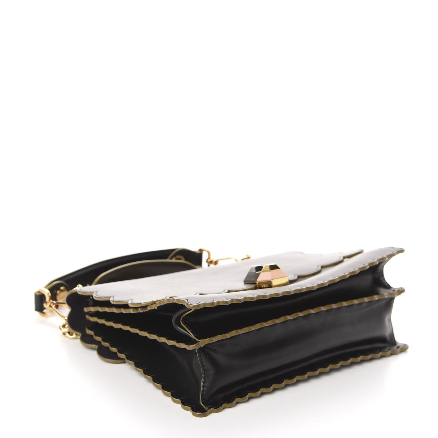 Vitello Liberty Scalloped Studded Kan I Shoulder Bag Black