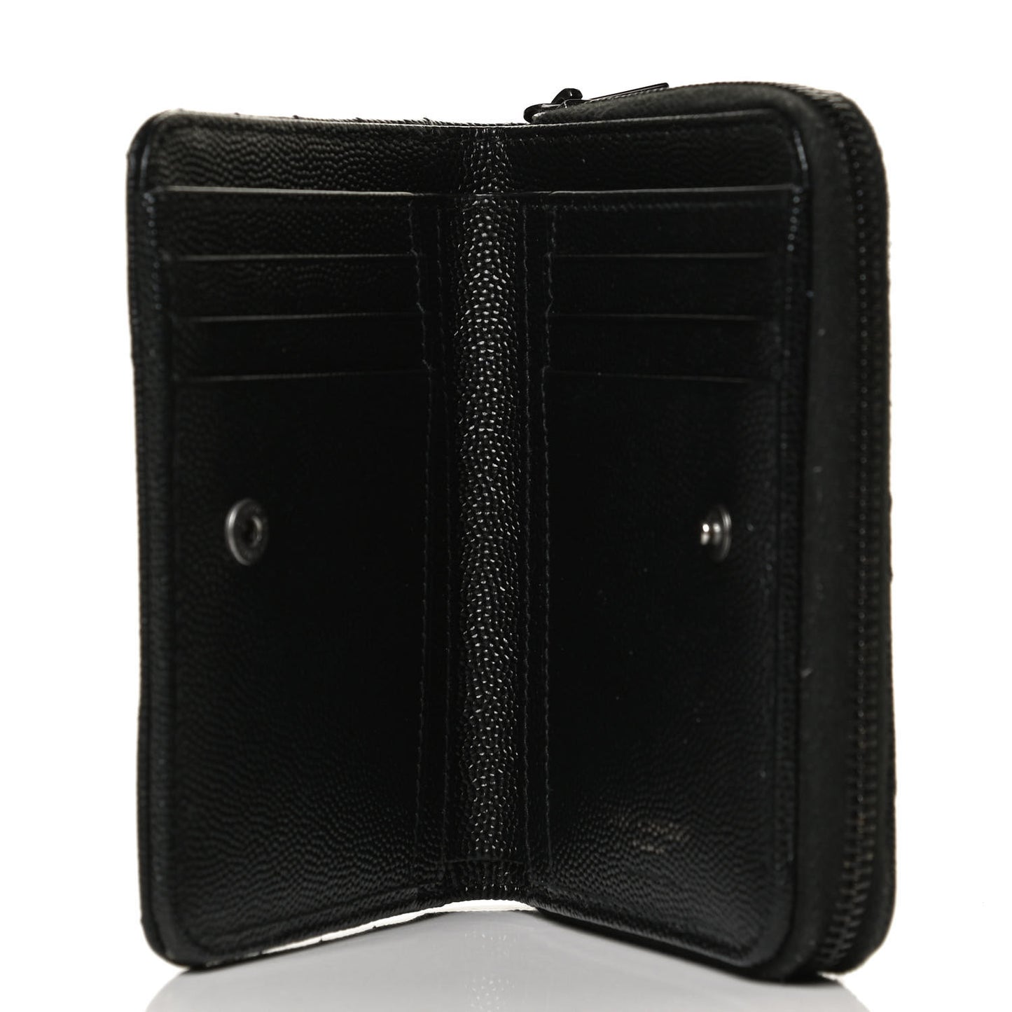 Grain De Poudre Matelasse Chevron Monogram Monochrome Compact Zip Around Wallet Black