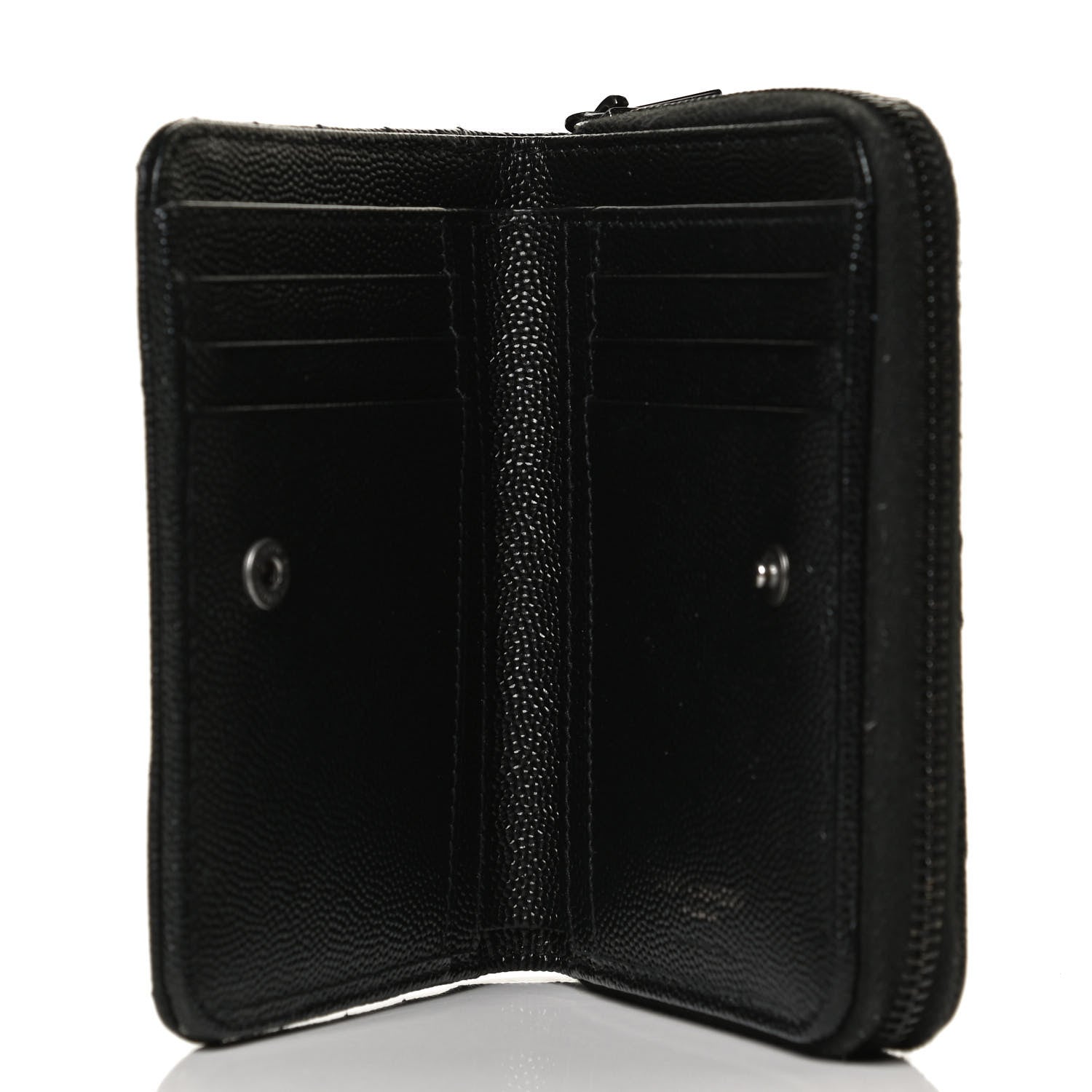 Saint Laurent Grain De Poudre Matelasse Chevron Monogram Monochrome Compact Zip Around Wallet Black 4 of 13