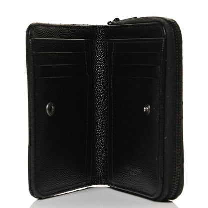 Saint Laurent Grain De Poudre Matelasse Chevron Monogram Monochrome Compact Zip Around Wallet Black 4 of 13