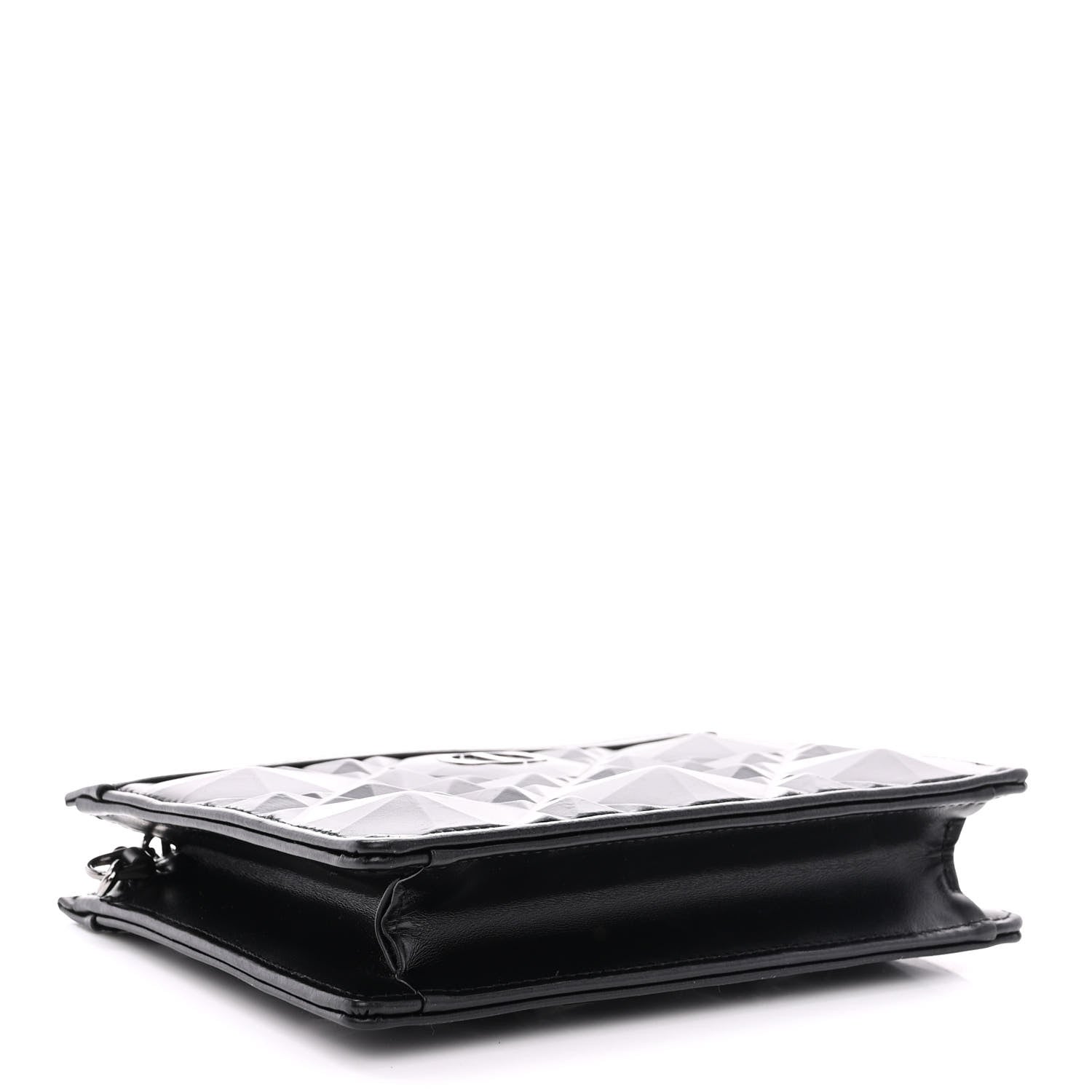 Christian Dior Calfskin Macrocannage Diamond Caro Zipped Pouch With Chain Black 4 of 13