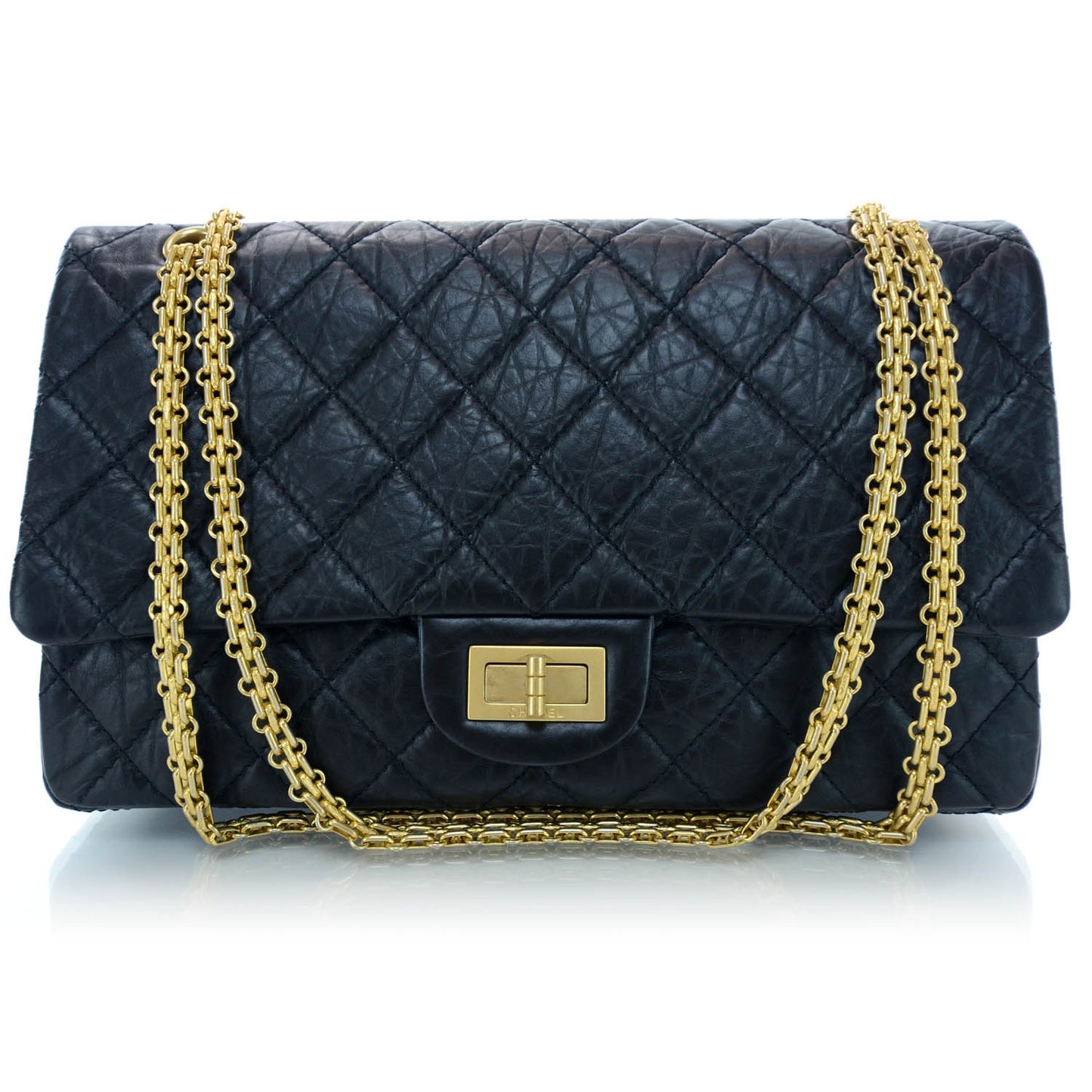 Aged Calfskin Quilted 2.55 Reissue 227 Flap Black