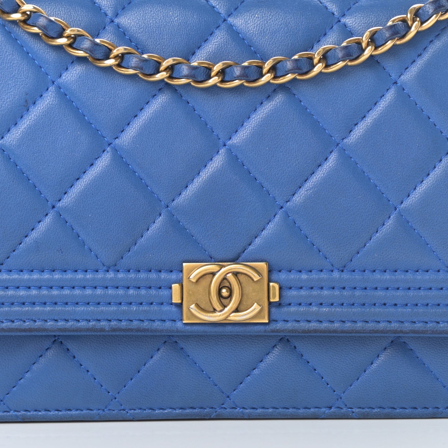 Lambskin Quilted Boy Wallet On Chain WOC Blue