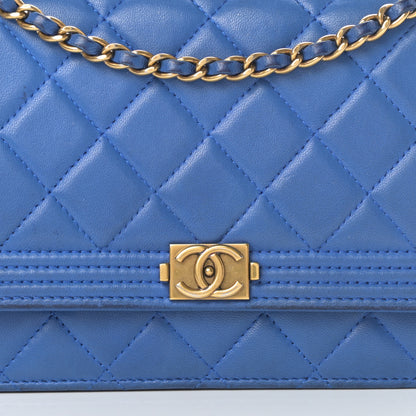 Chanel Lambskin Quilted Boy Wallet On Chain WOC Blue 9 of 21