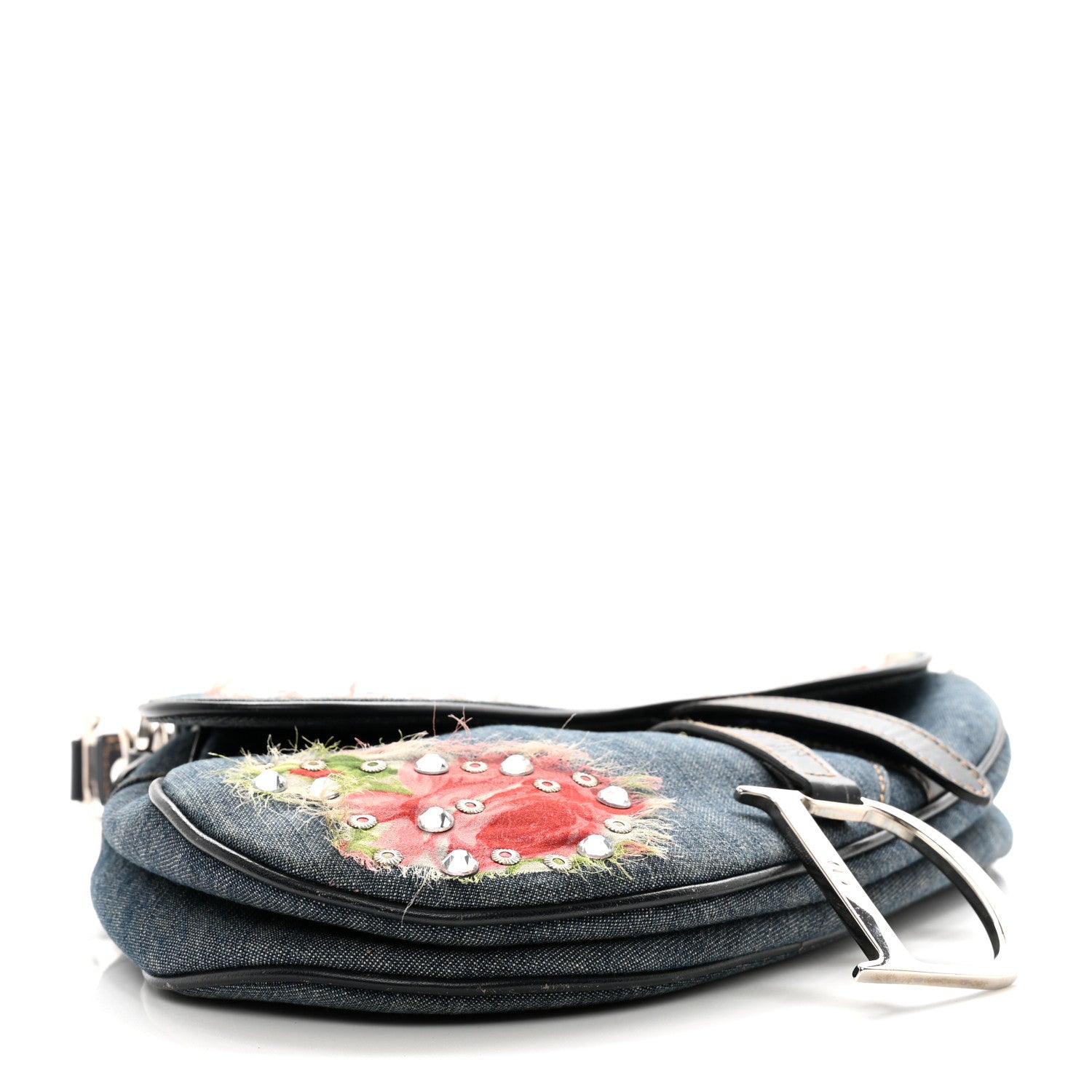 Christian Dior Denim Crystal Floral Embroidered Saddle Bag Multicolor 4 of 13