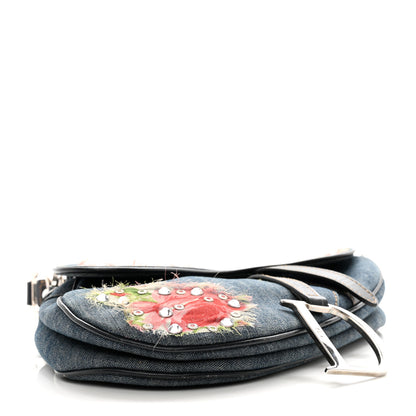 Christian Dior Denim Crystal Floral Embroidered Saddle Bag Multicolor 4 of 13