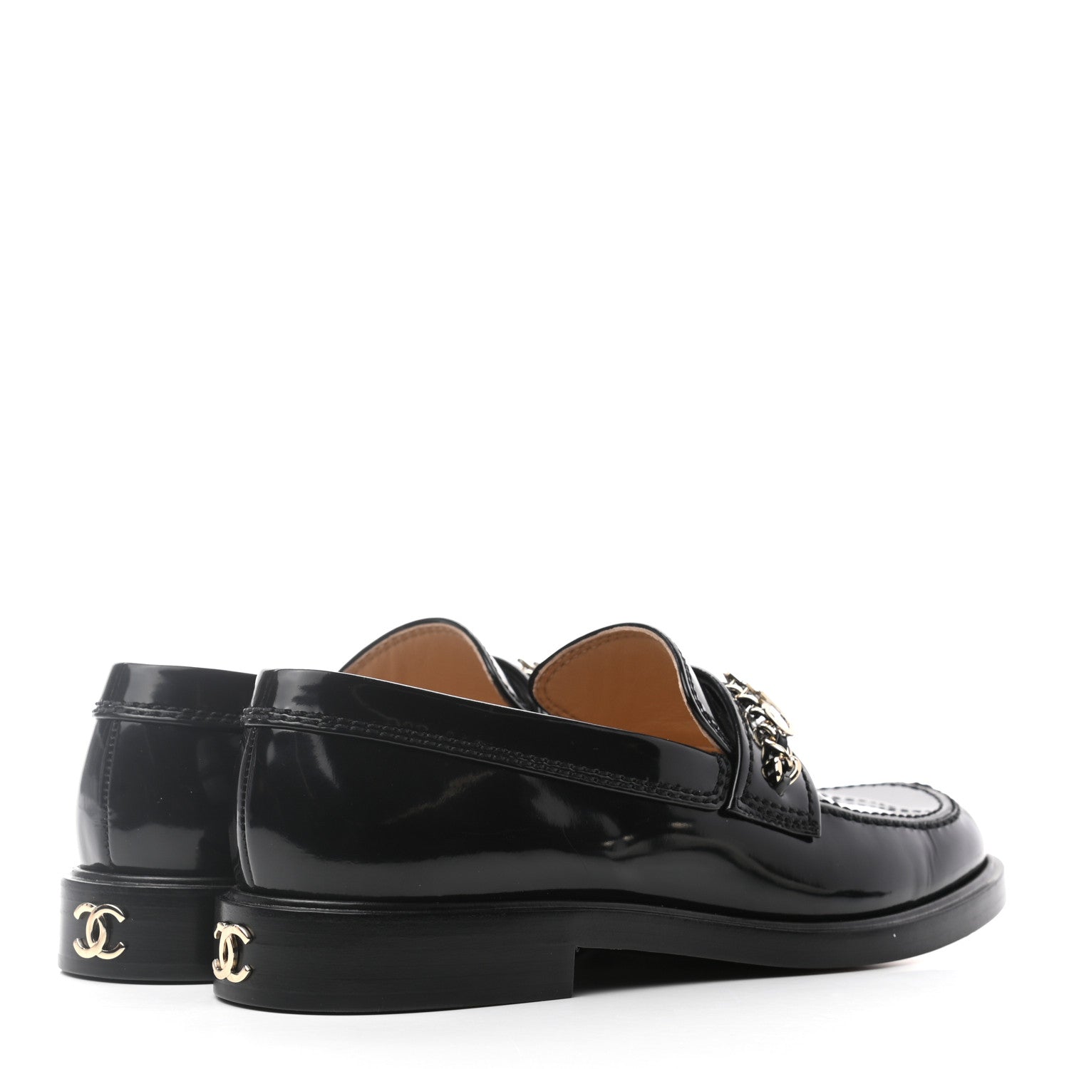 Chanel Shiny Calfskin Logo Loafers 38.5 Black 4 of 8