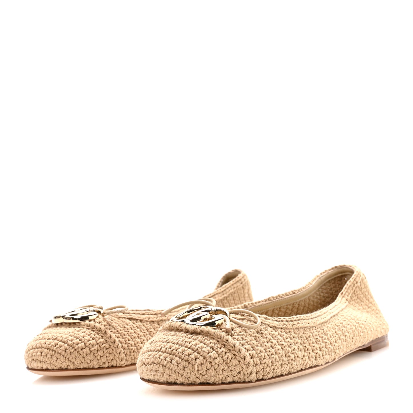 Cotton Crochet GG Ballet Flats 39.5 Ecru Sandstorm