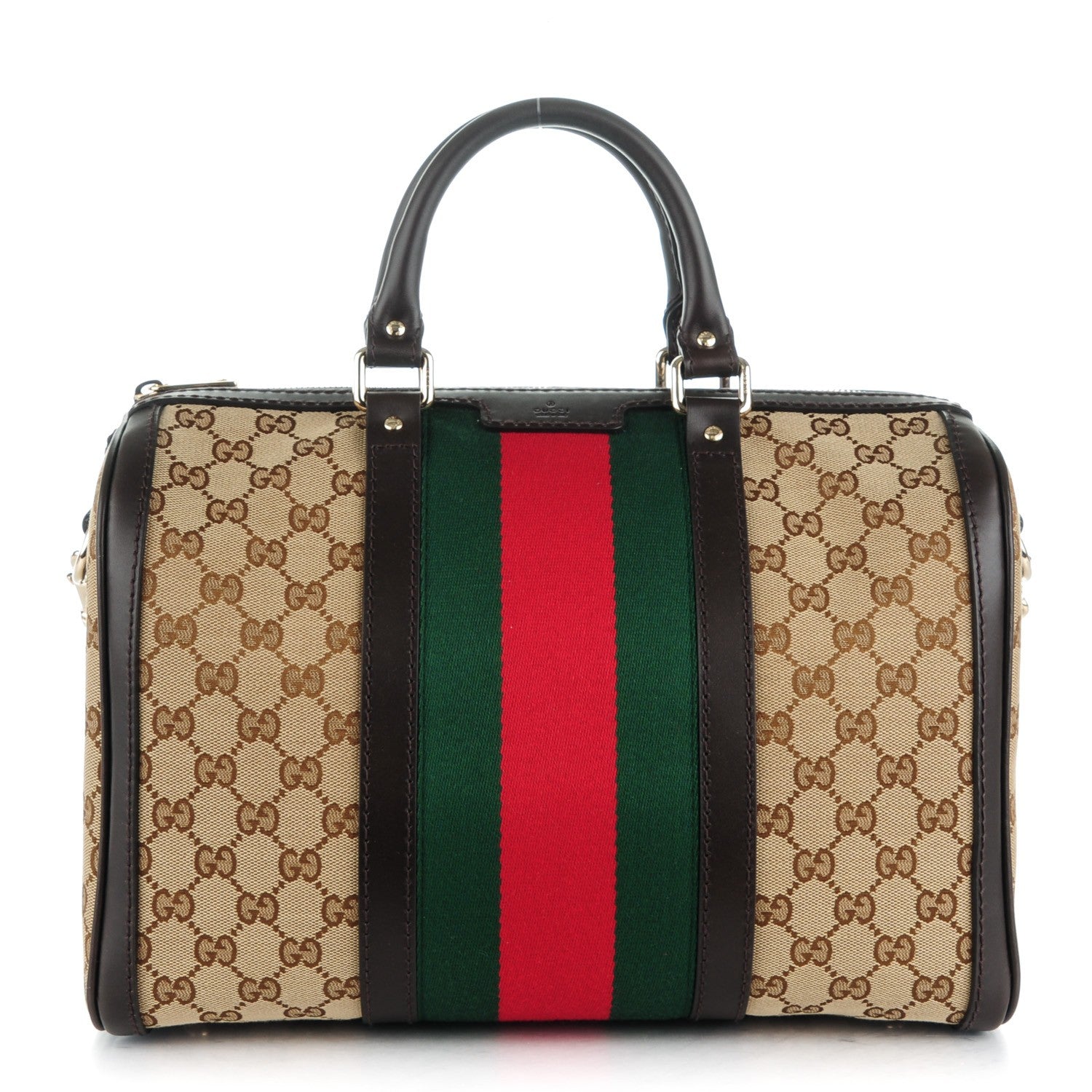 Gucci Monogram Vintage Web Medium Boston Dark Brown 1 of 7