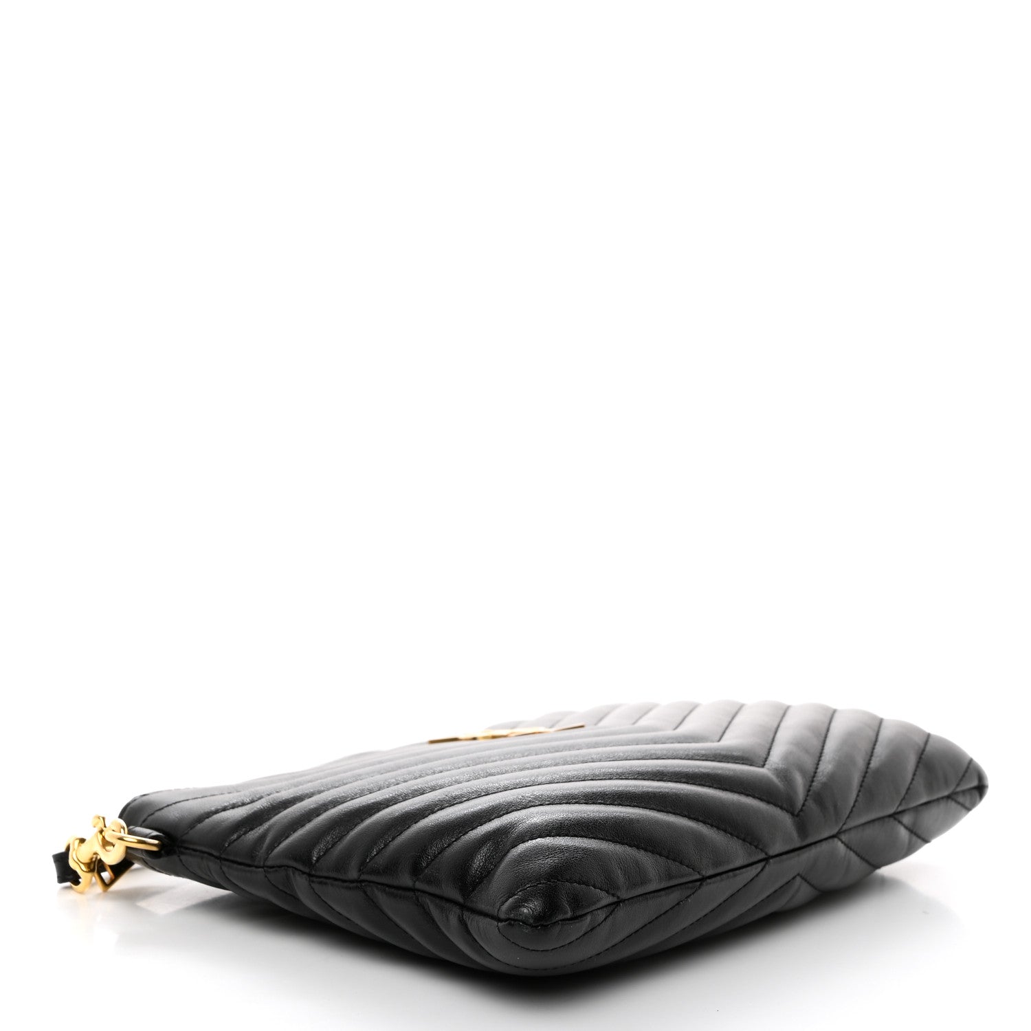 Saint Laurent Calfskin Matelasse Chevron Monogram A5 Wristlet Black 4 of 7