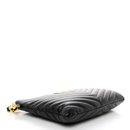 Saint Laurent Calfskin Matelasse Chevron Monogram A5 Wristlet Black 4 of 7