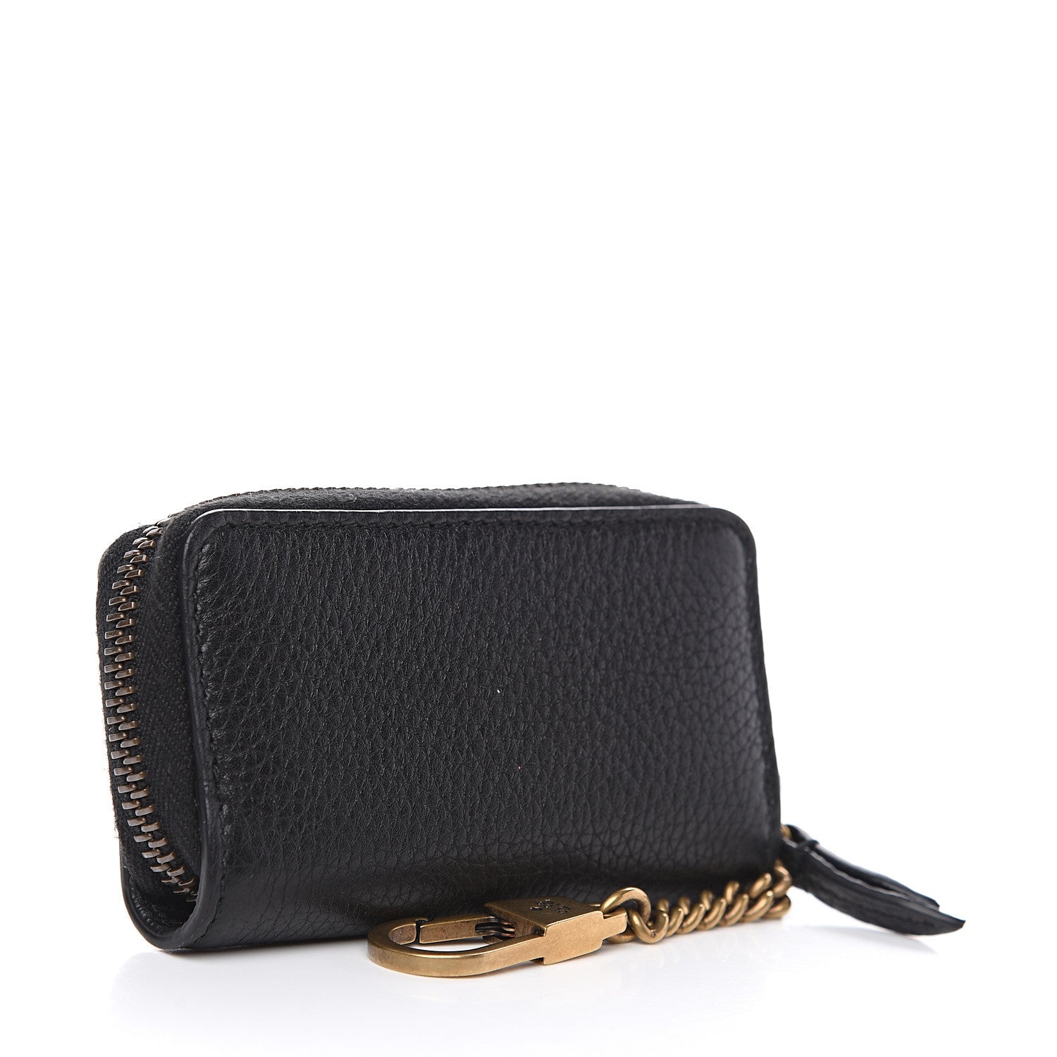 Gucci Pebbled Calfskin Blind For Love Animalier Zip Around Key Case Black 2 of 6